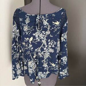Denim & Supply Ralph Lauren Navy Floral Bell Sleeve Blouse Womens Size S